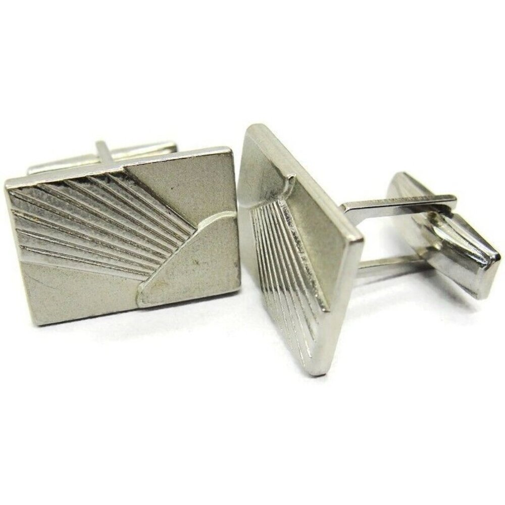 Cufflinks Rectangular Silver Tone Tux Shirt Vintage Pat No
